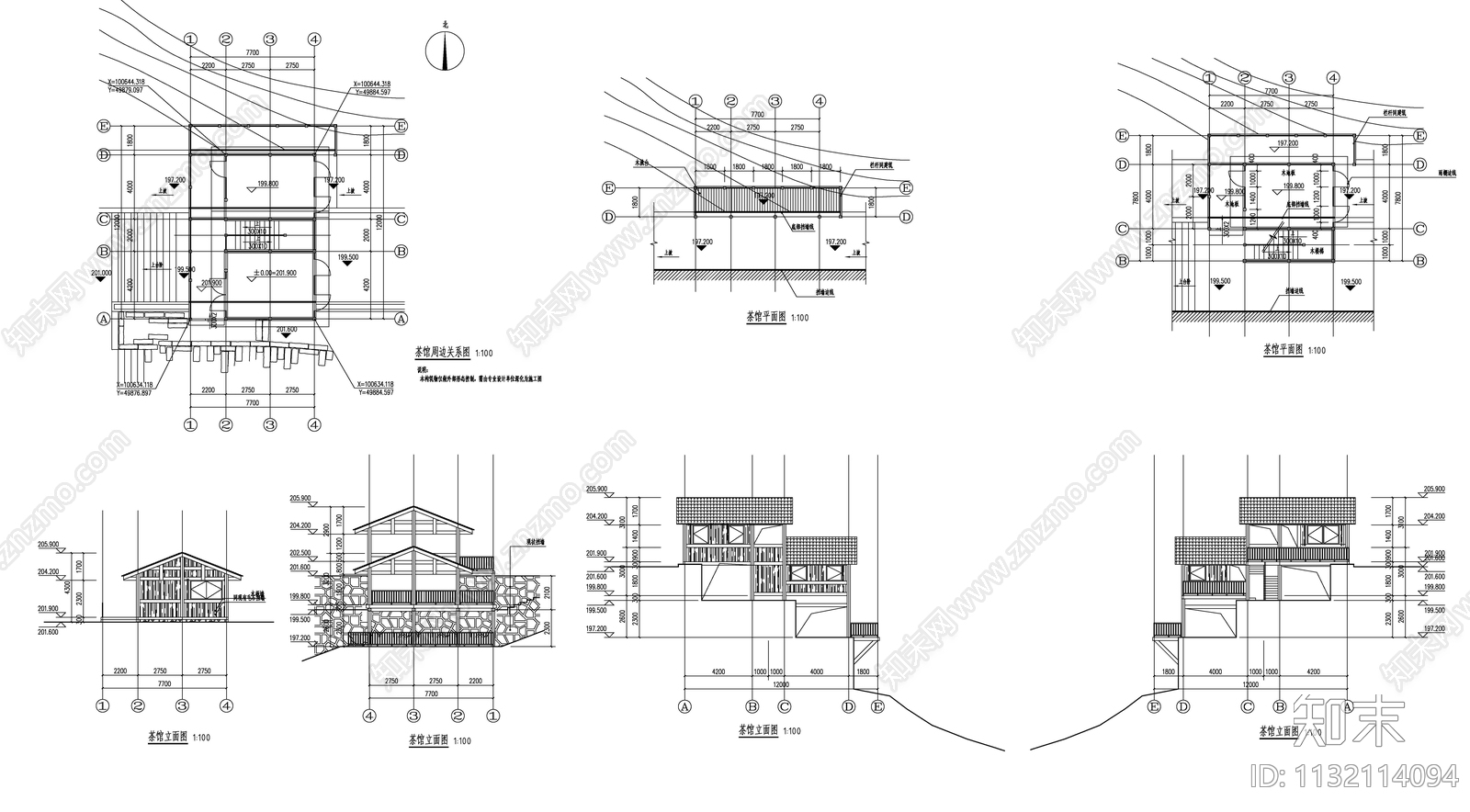 古镇中式古建茶馆两层退台古建筑cad施工图下载【ID:1132114094】