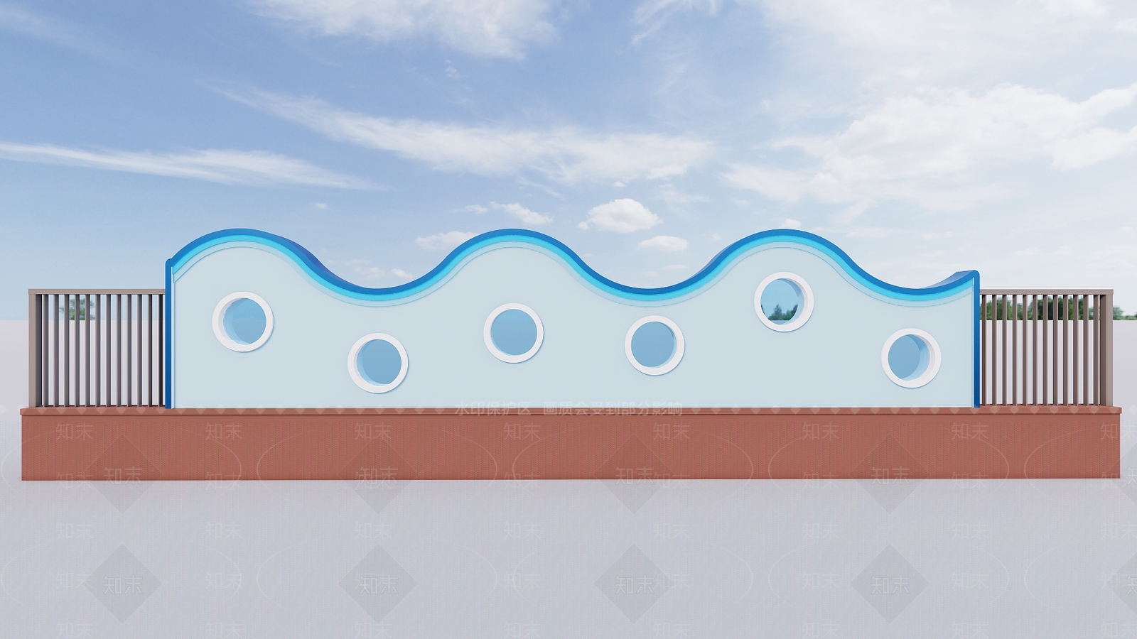 现代幼儿园围墙SU模型下载【ID:1132114145】