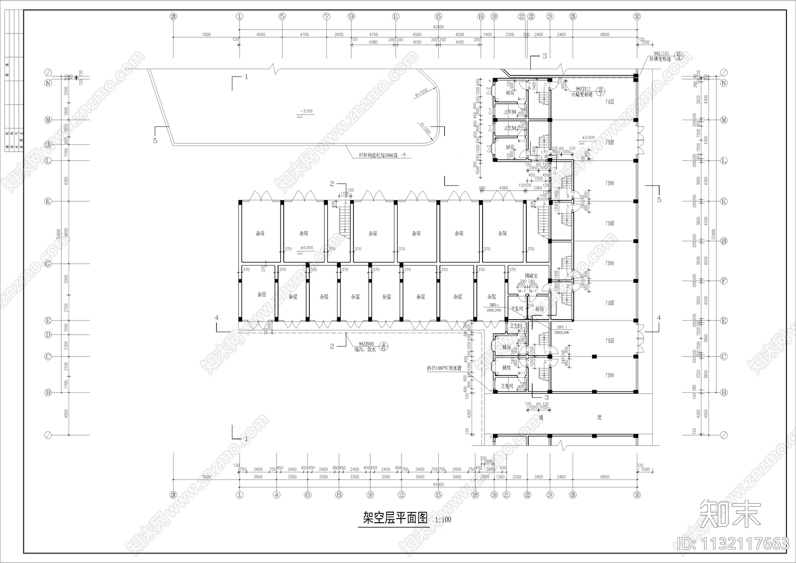 7层商务住宅楼建筑cad施工图下载【ID:1132117663】