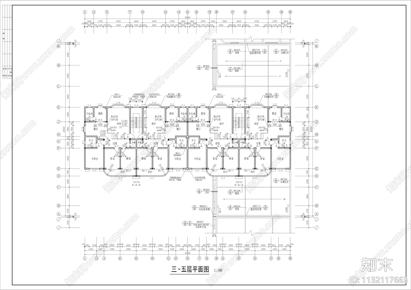 7层商务住宅楼建筑cad施工图下载【ID:1132117663】