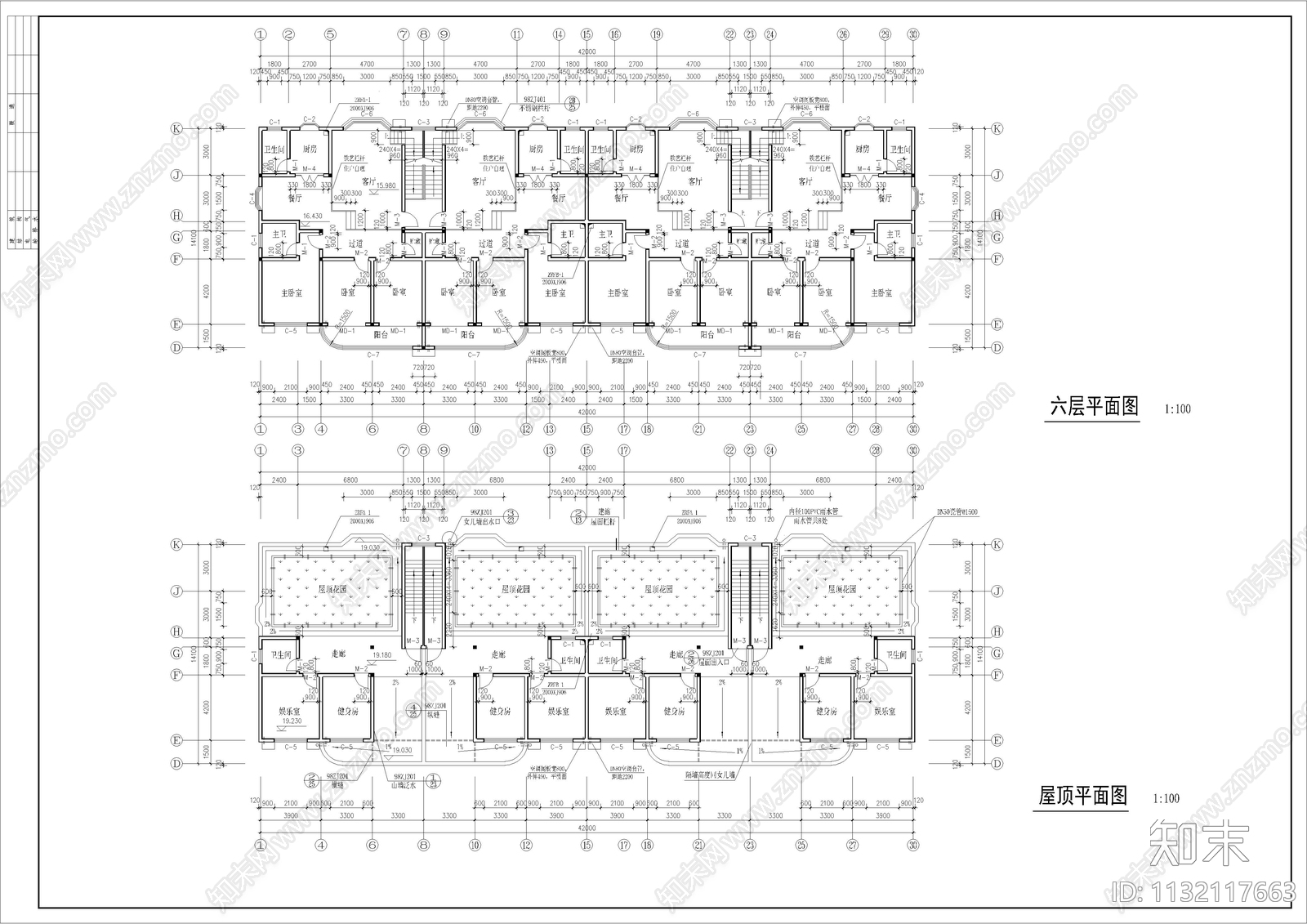 7层商务住宅楼建筑cad施工图下载【ID:1132117663】