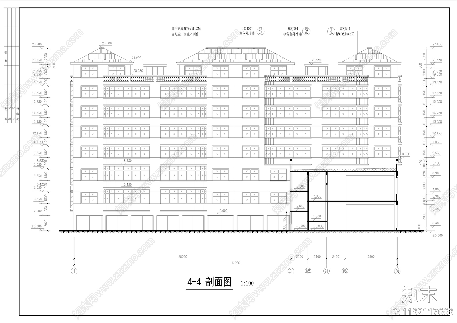 7层商务住宅楼建筑cad施工图下载【ID:1132117663】