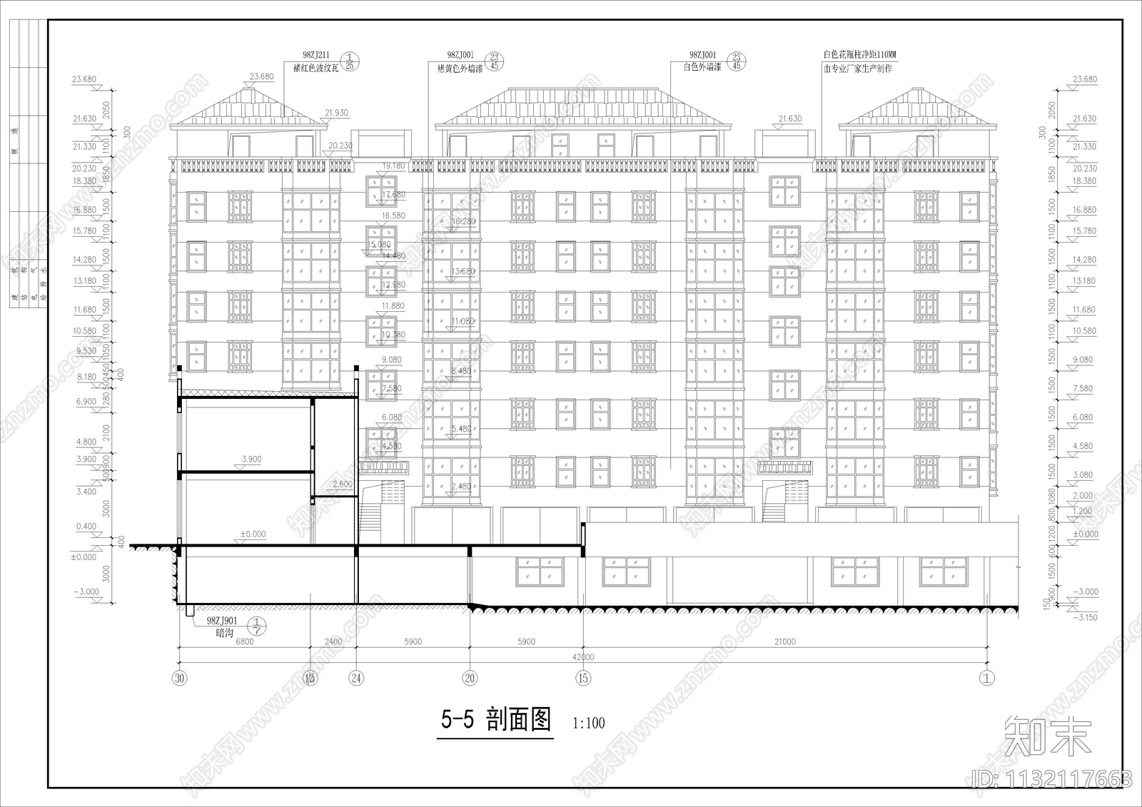 7层商务住宅楼建筑cad施工图下载【ID:1132117663】