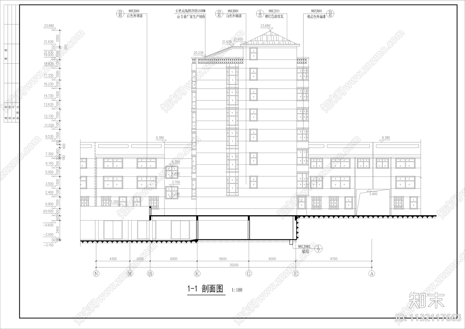 7层商务住宅楼建筑cad施工图下载【ID:1132117663】