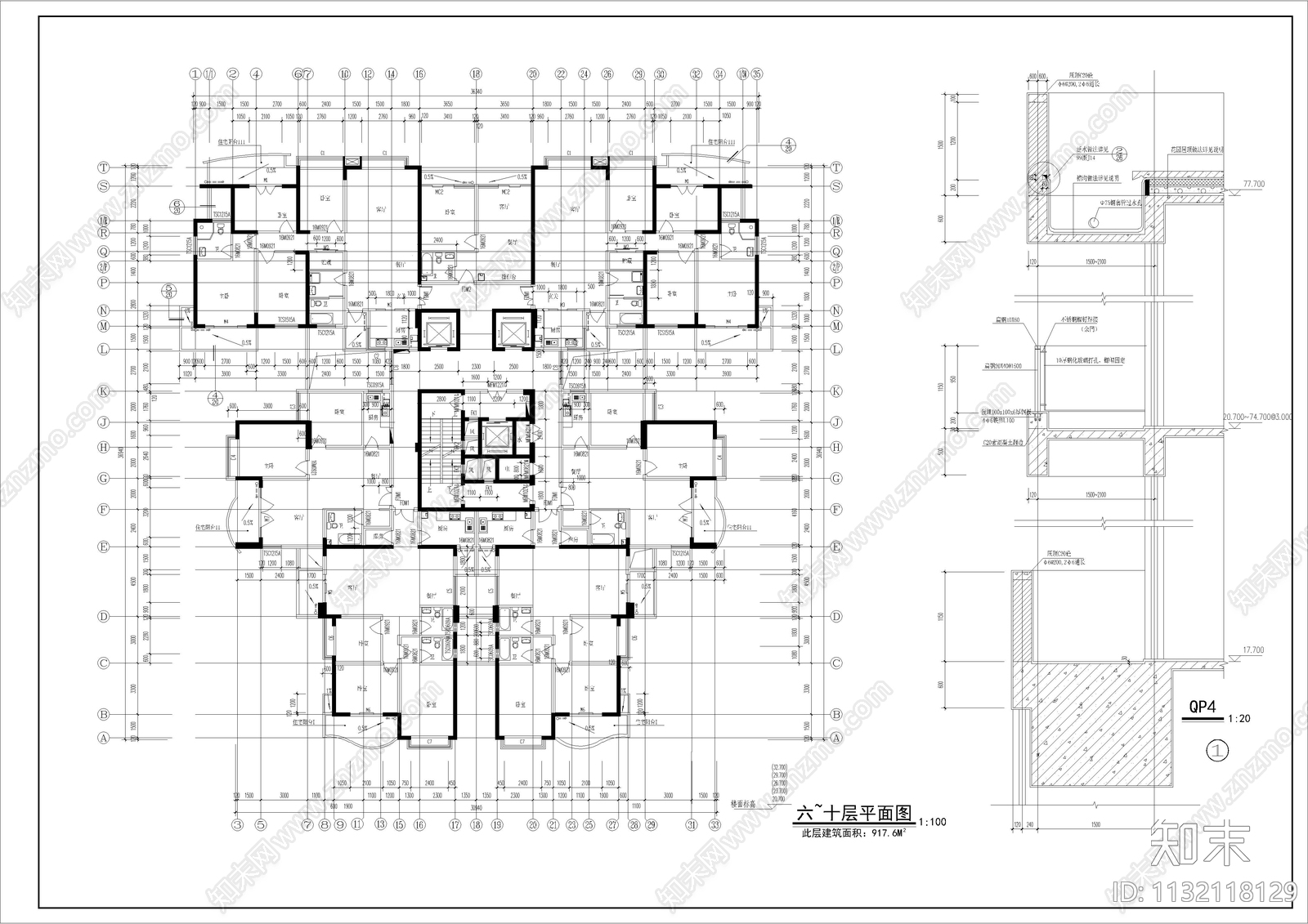 高层住宅楼建筑cad施工图下载【ID:1132118129】