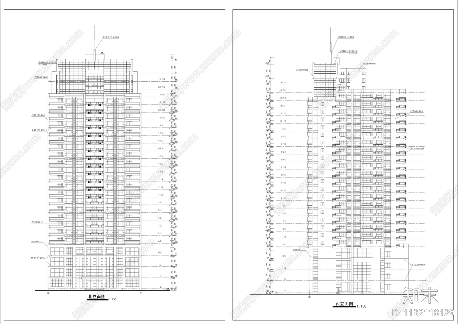 高层住宅楼建筑cad施工图下载【ID:1132118129】