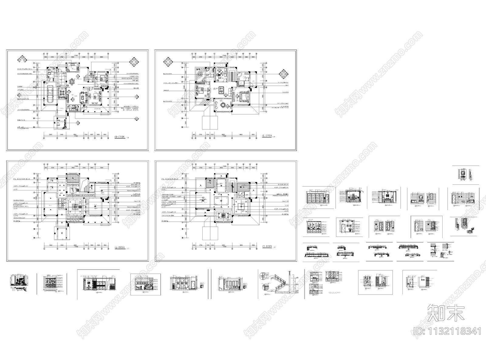 整套别墅装修cad施工图下载【ID:1132118341】