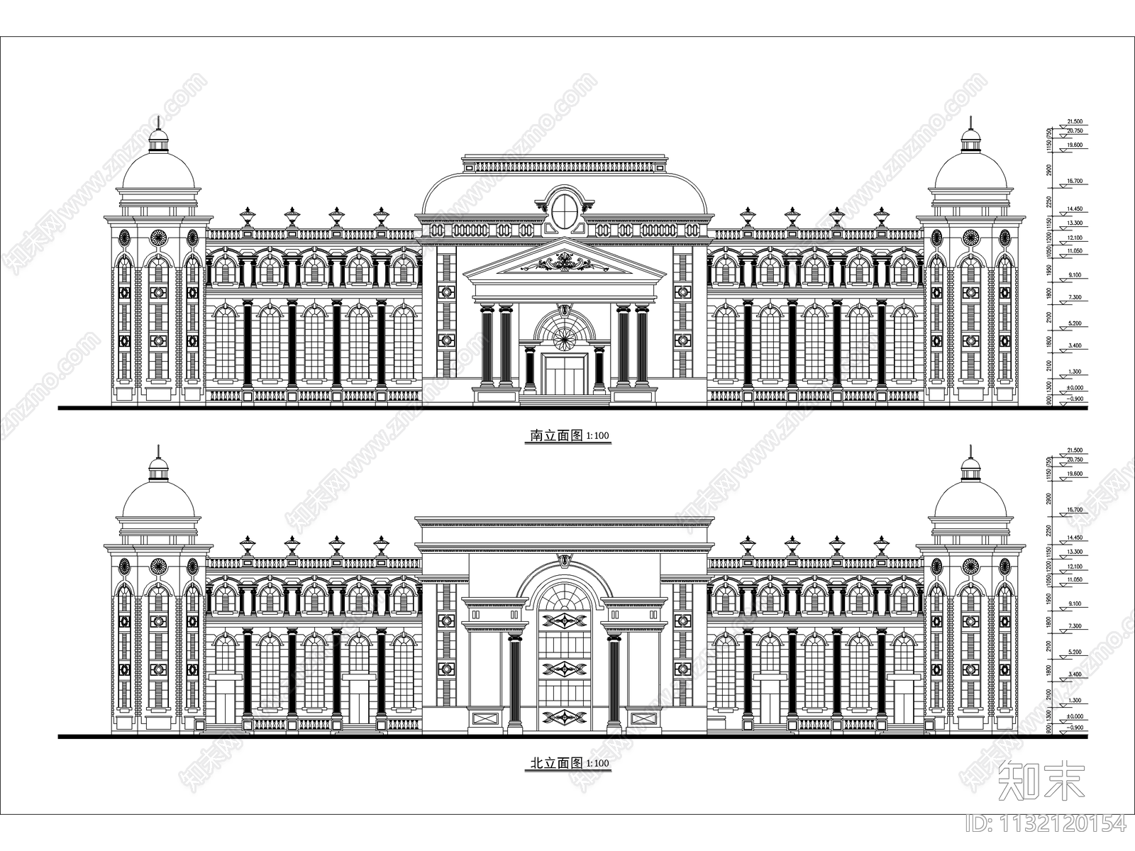 欧式对称酒店建筑cad施工图下载【ID:1132120154】