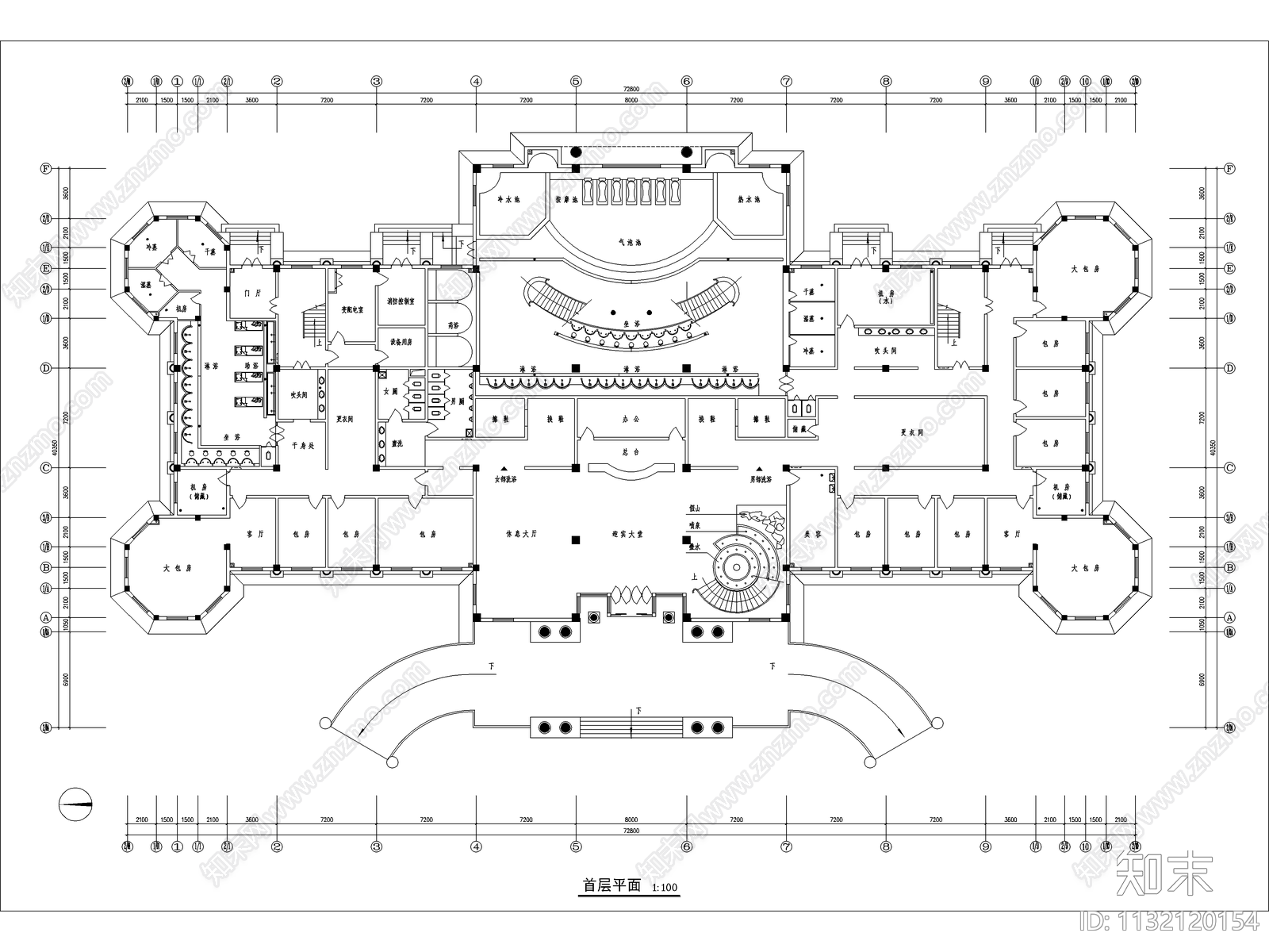 欧式对称酒店建筑cad施工图下载【ID:1132120154】