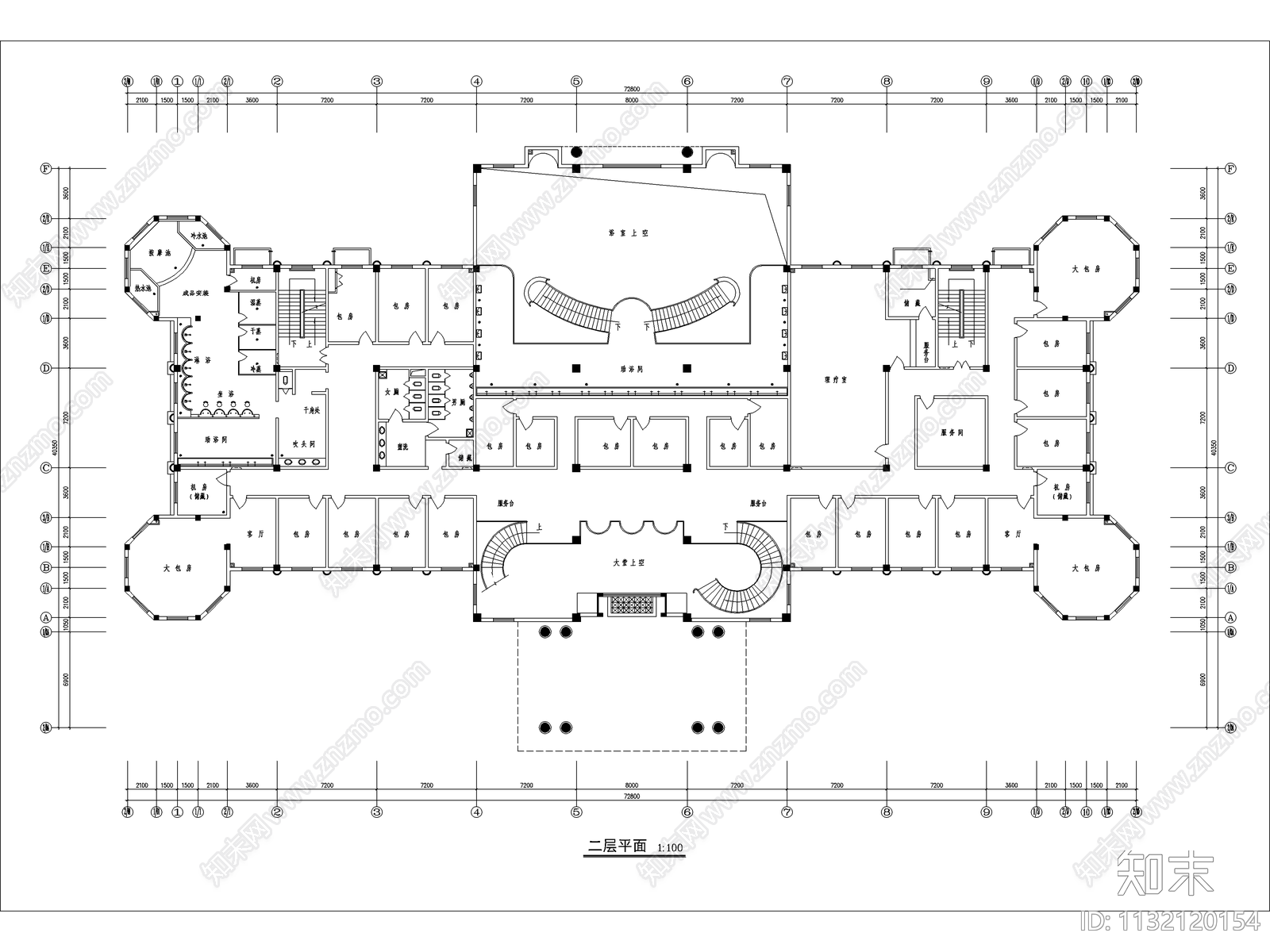 欧式对称酒店建筑cad施工图下载【ID:1132120154】