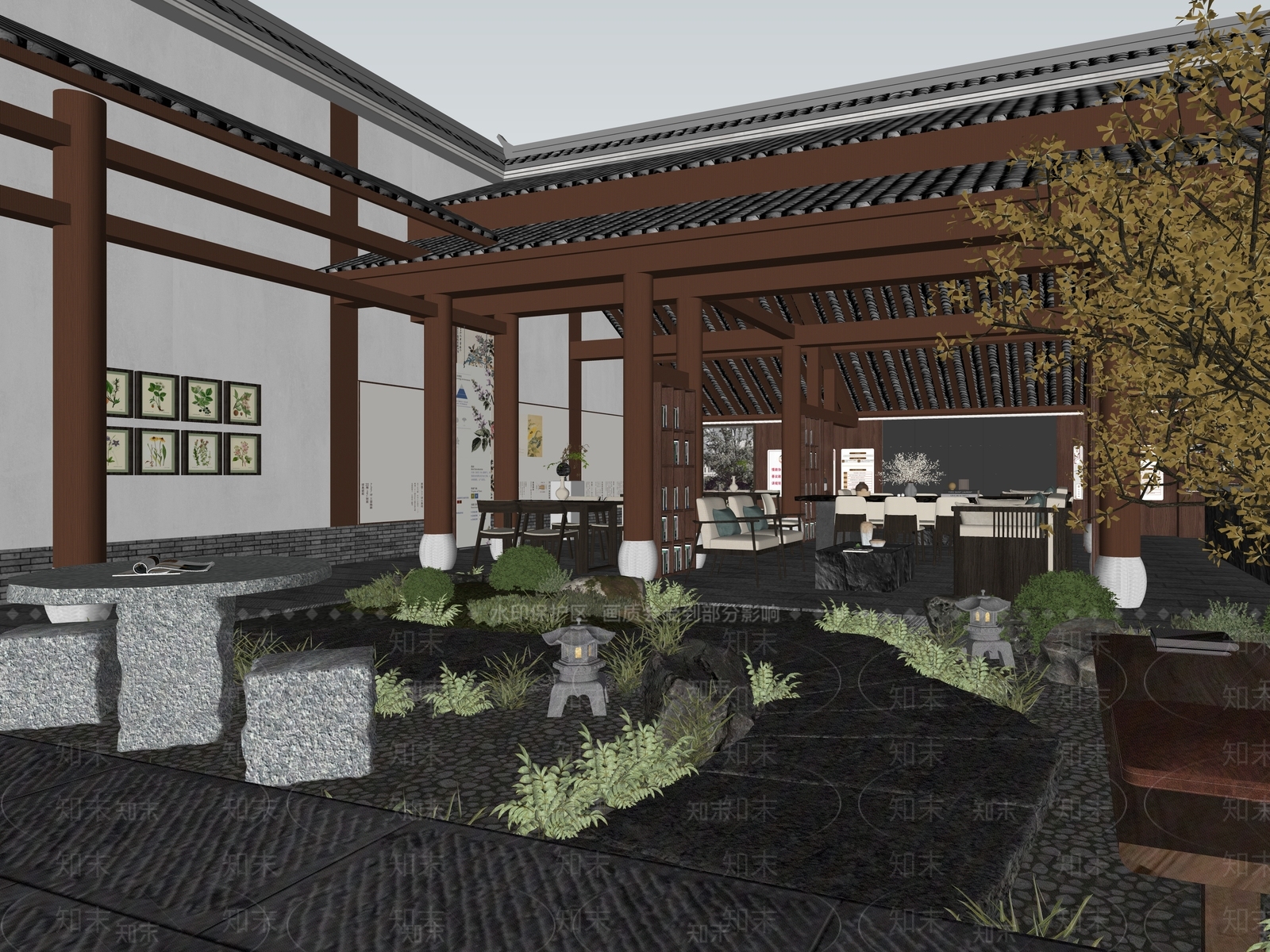新中式休息区SU模型下载【ID:1132129570】