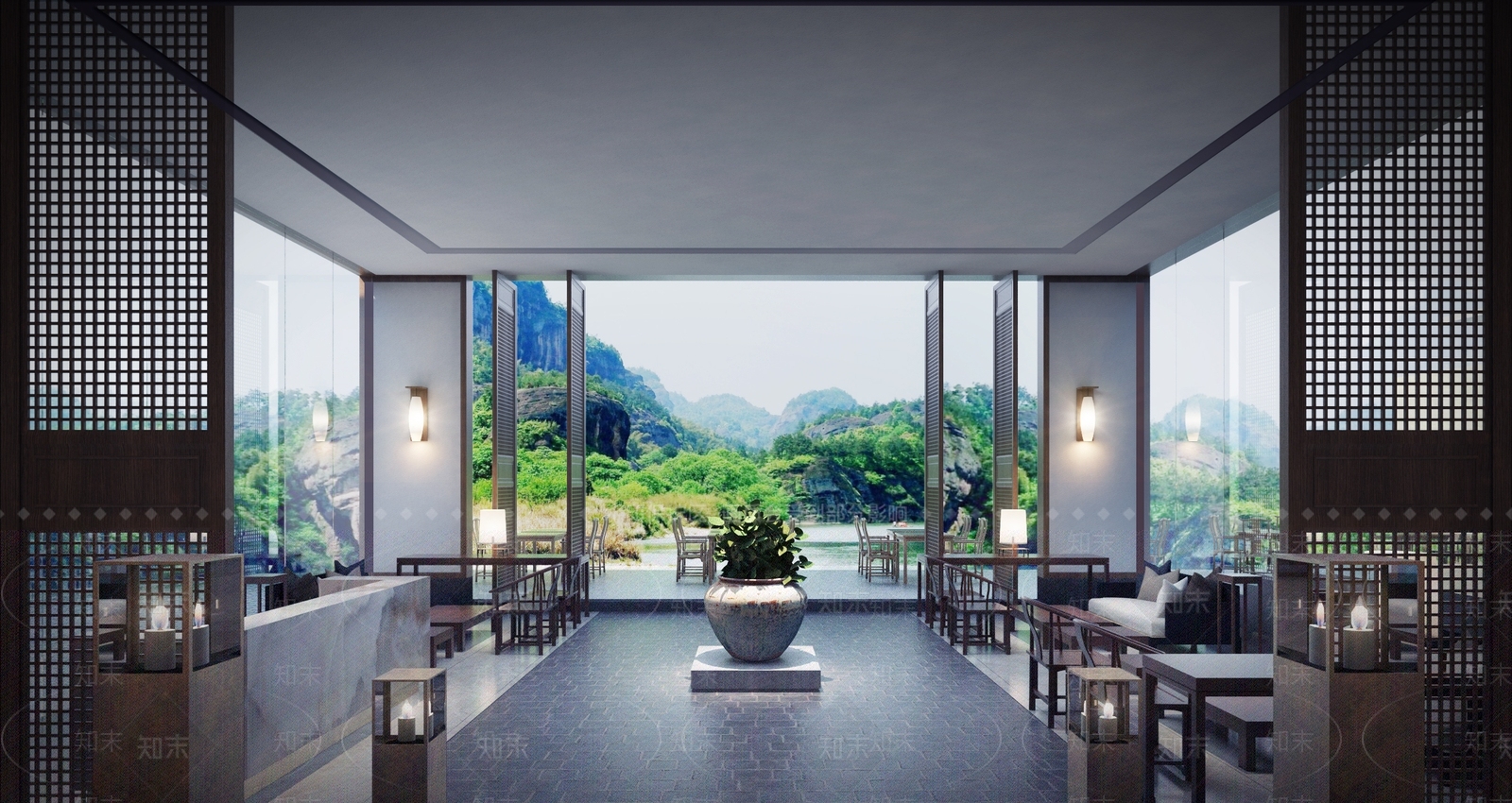 中式酒店大堂SU模型下载【ID:1132534190】