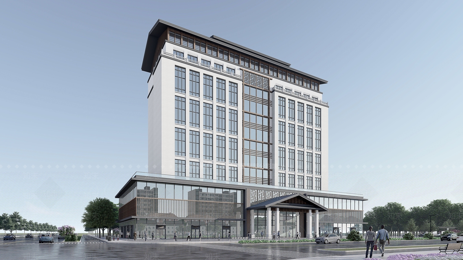 新中式高层办公楼SU模型下载【ID:1132141946】
