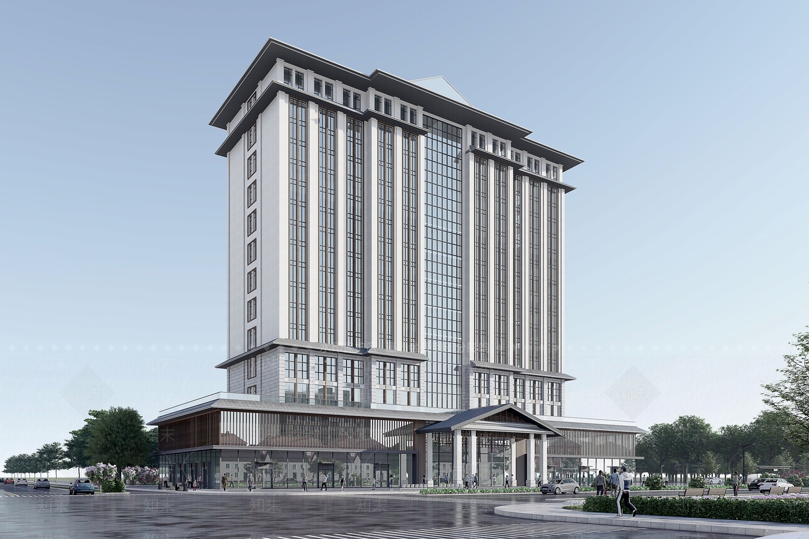 新中式高层办公楼SU模型下载【ID:1132142041】