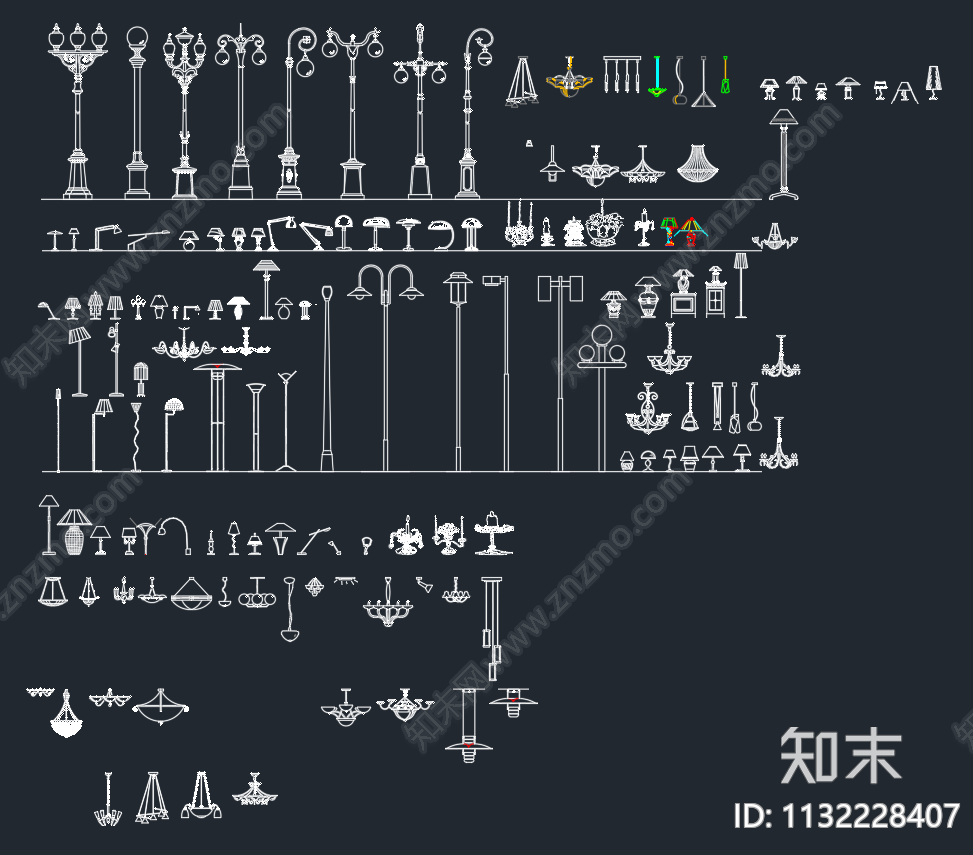 照明灯具cad施工图下载【ID:1132228407】