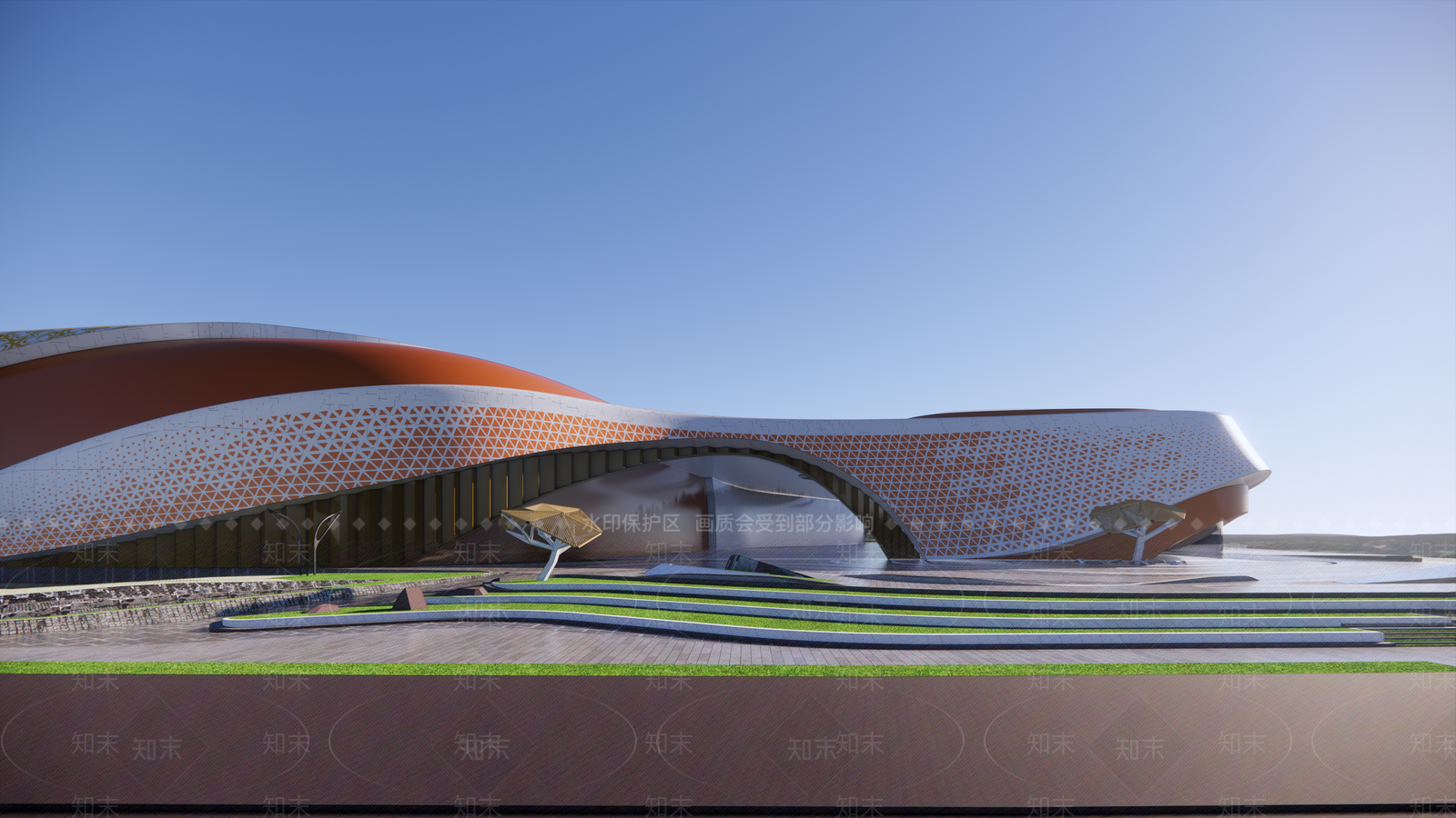 现代展览馆建筑SU模型下载【ID:1132144119】