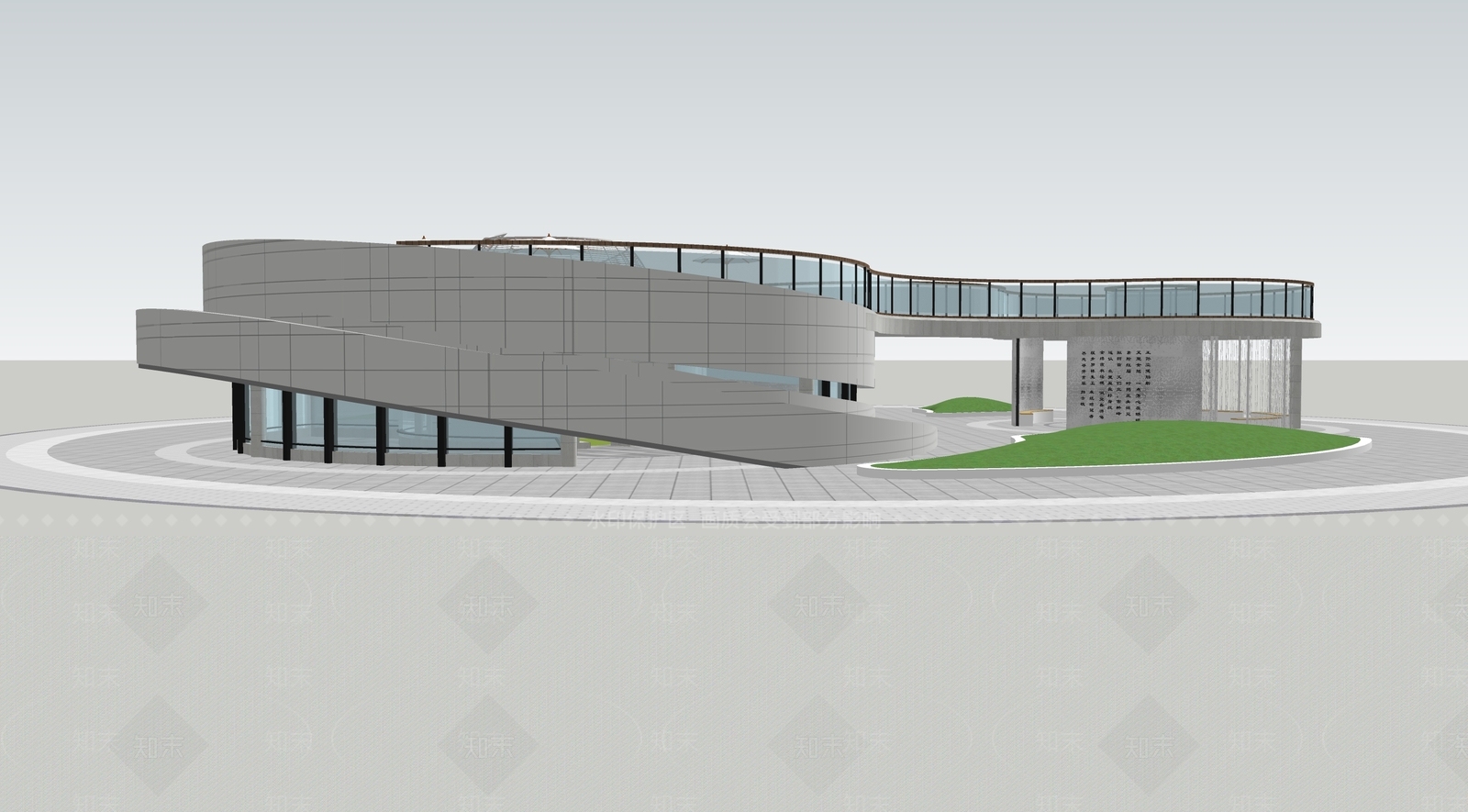 现代圆弧形展览馆建筑SU模型下载【ID:1132145384】