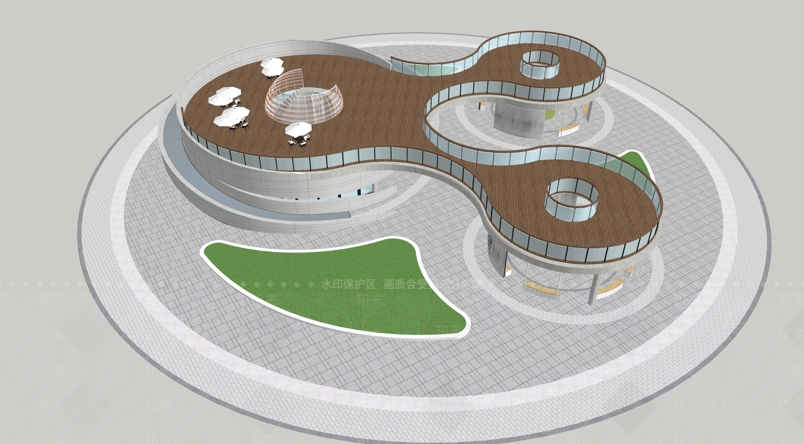 现代圆弧形展览馆建筑SU模型下载【ID:1132145384】