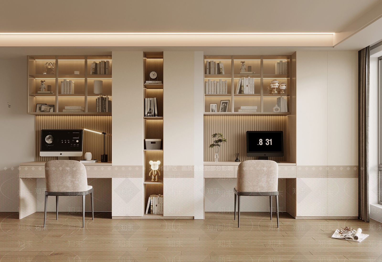 现代一体式书柜3D模型下载【ID:1132147861】