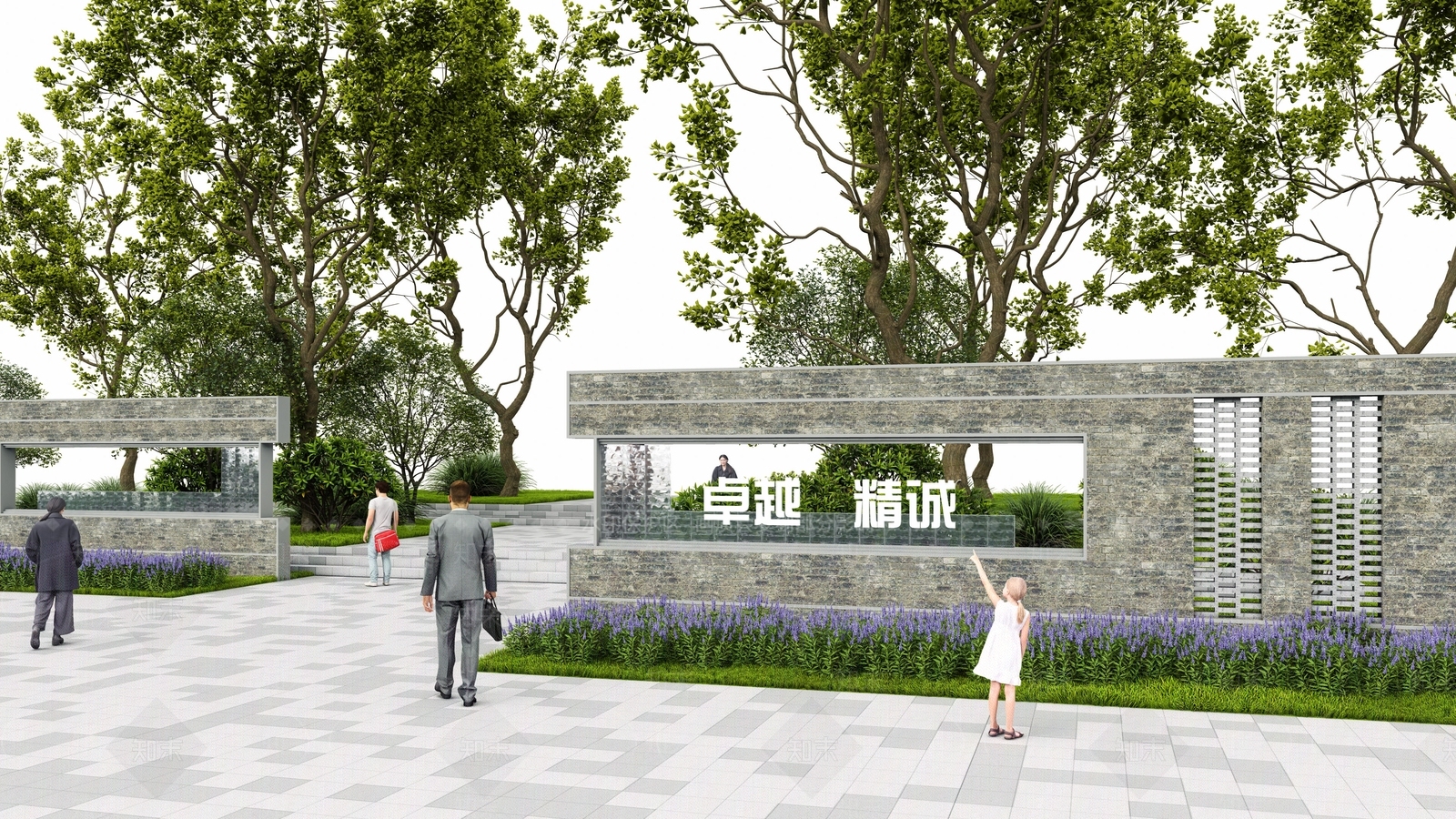现代风格入口景墙SU模型下载【ID:1132148337】_知末su模型网