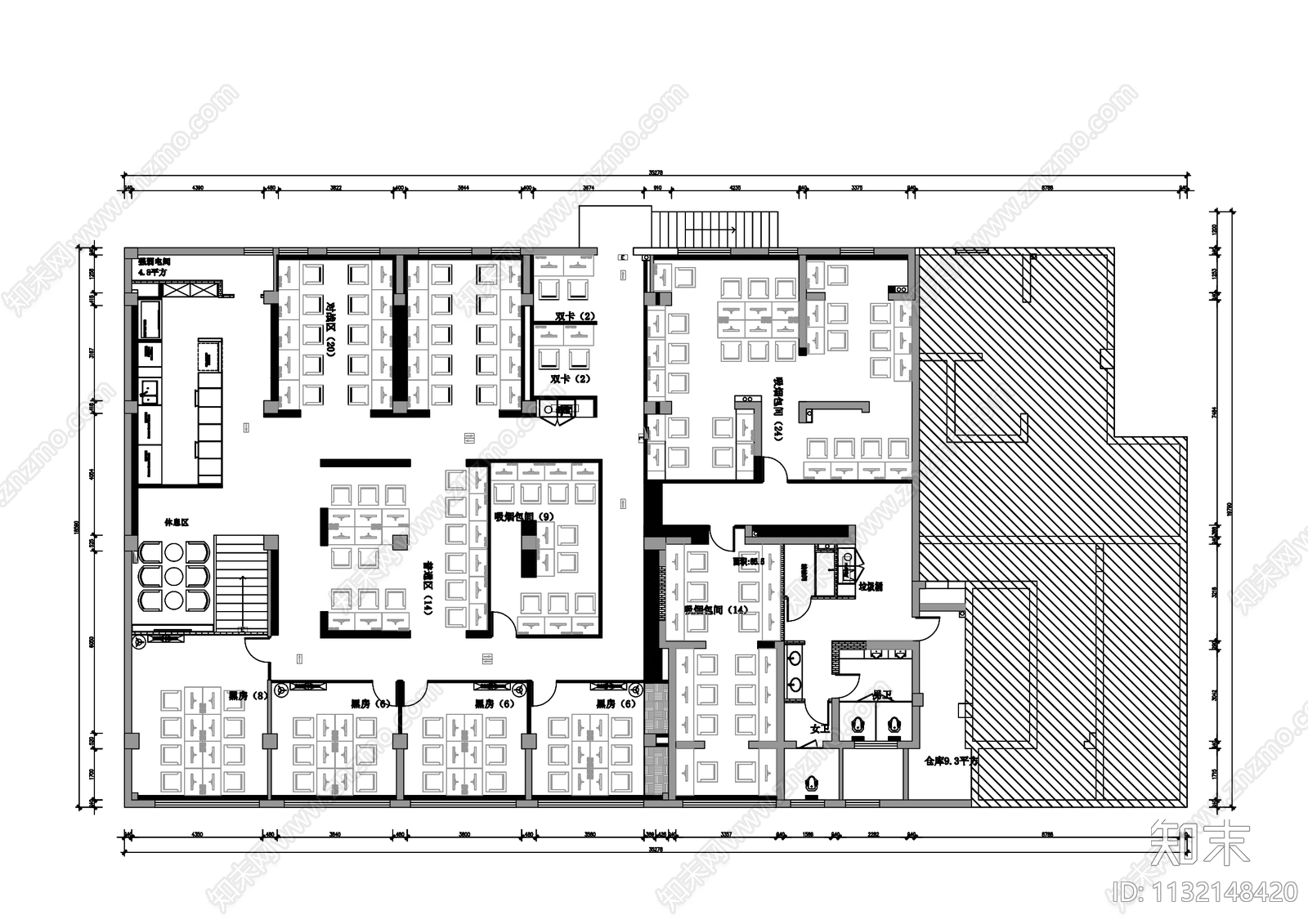 现代风格网吧平面布置图施工图下载【ID:1132148420】