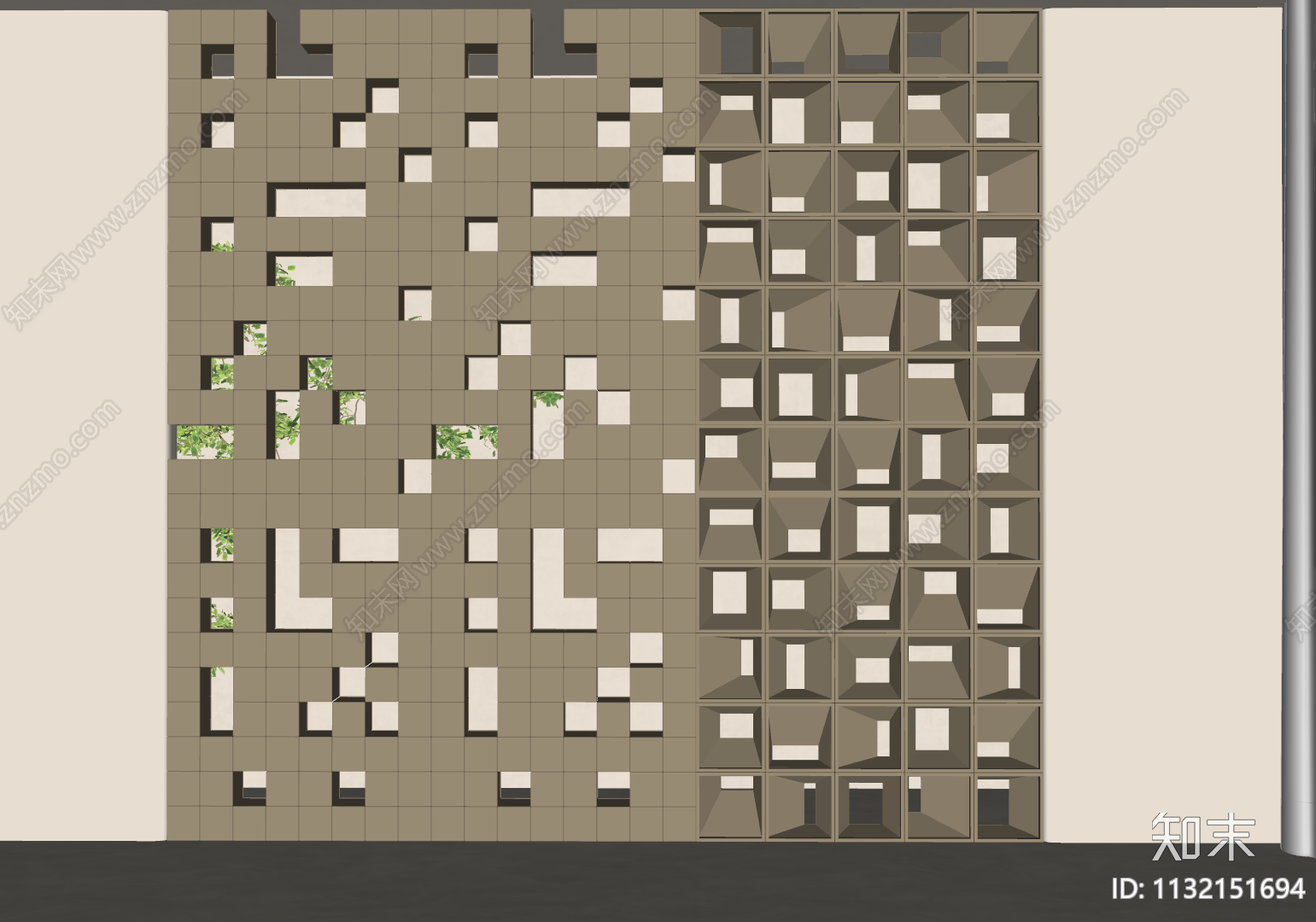 现代镂空水泥砖隔断SU模型下载【ID:1132151694】
