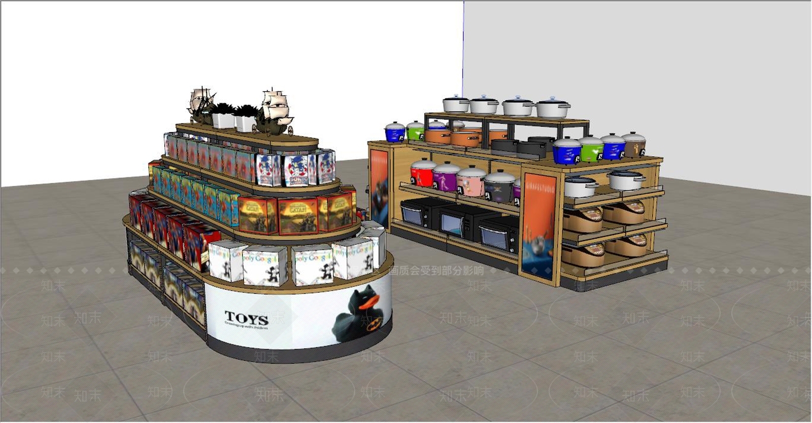 现代超市陈列中岛货架SU模型下载【ID:1132156258】