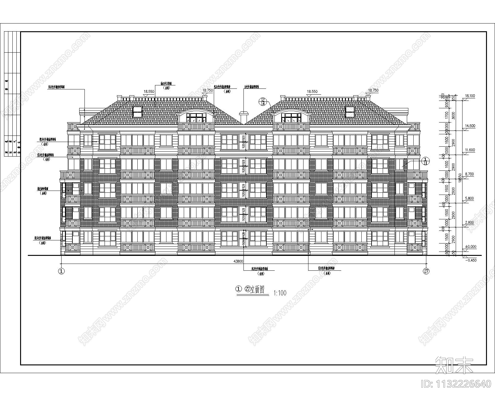 住宅区1号楼建筑cad施工图下载【ID:1132226640】