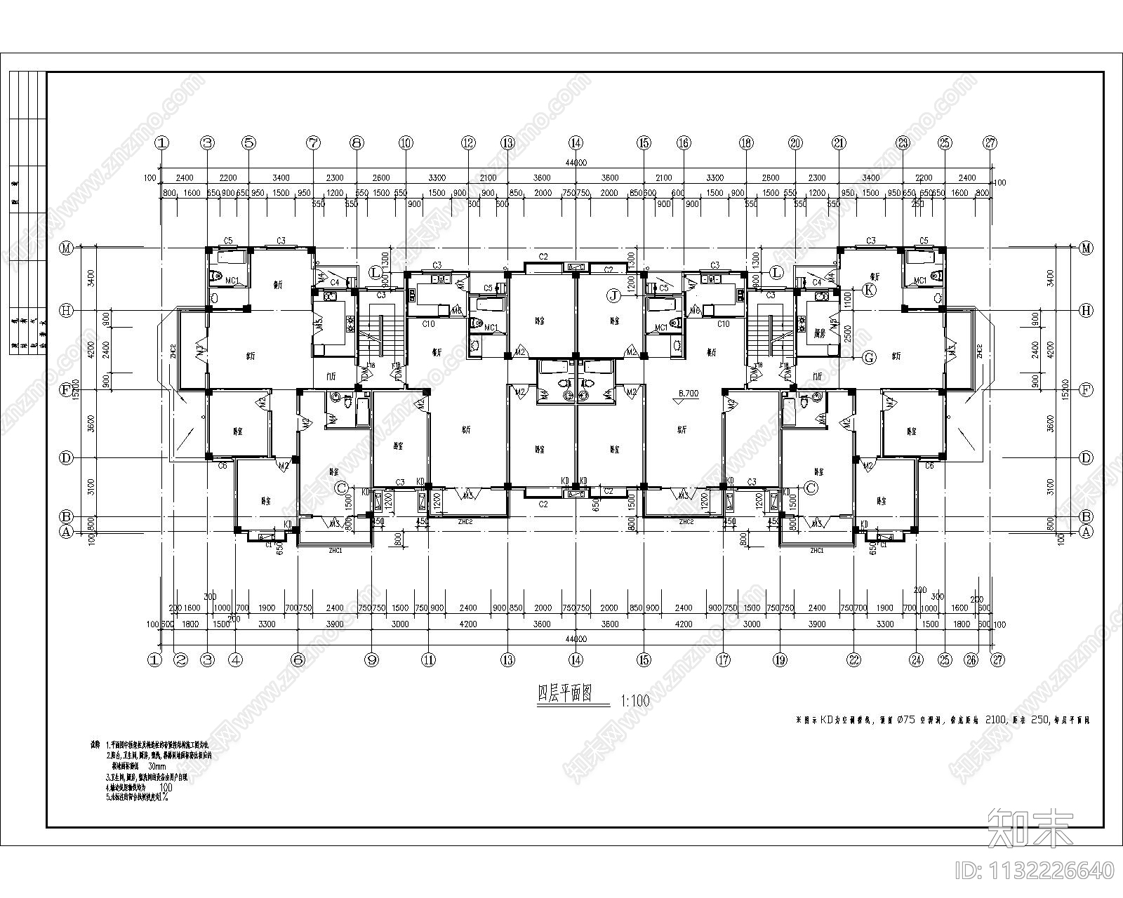 住宅区1号楼建筑cad施工图下载【ID:1132226640】