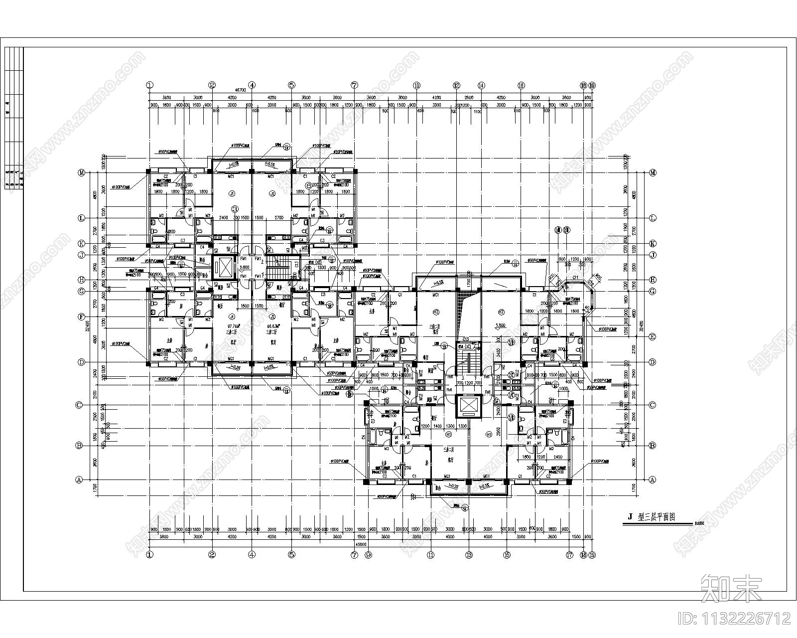 高层住宅建筑cad施工图下载【ID:1132226712】