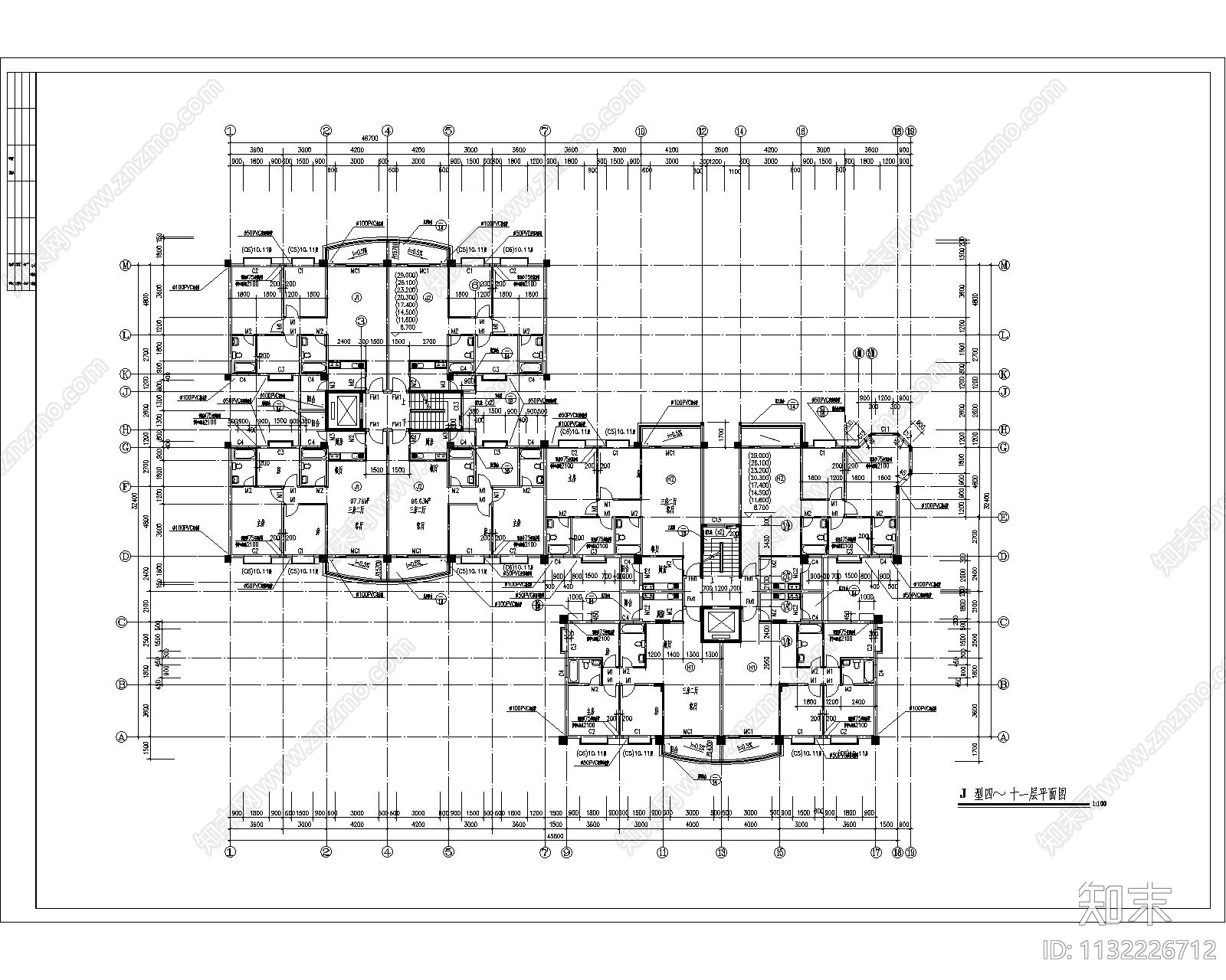 高层住宅建筑cad施工图下载【ID:1132226712】