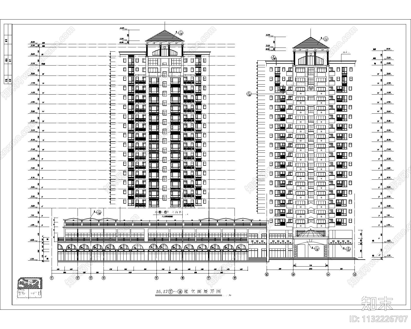 南方高层住宅小区建筑cad施工图下载【ID:1132226707】