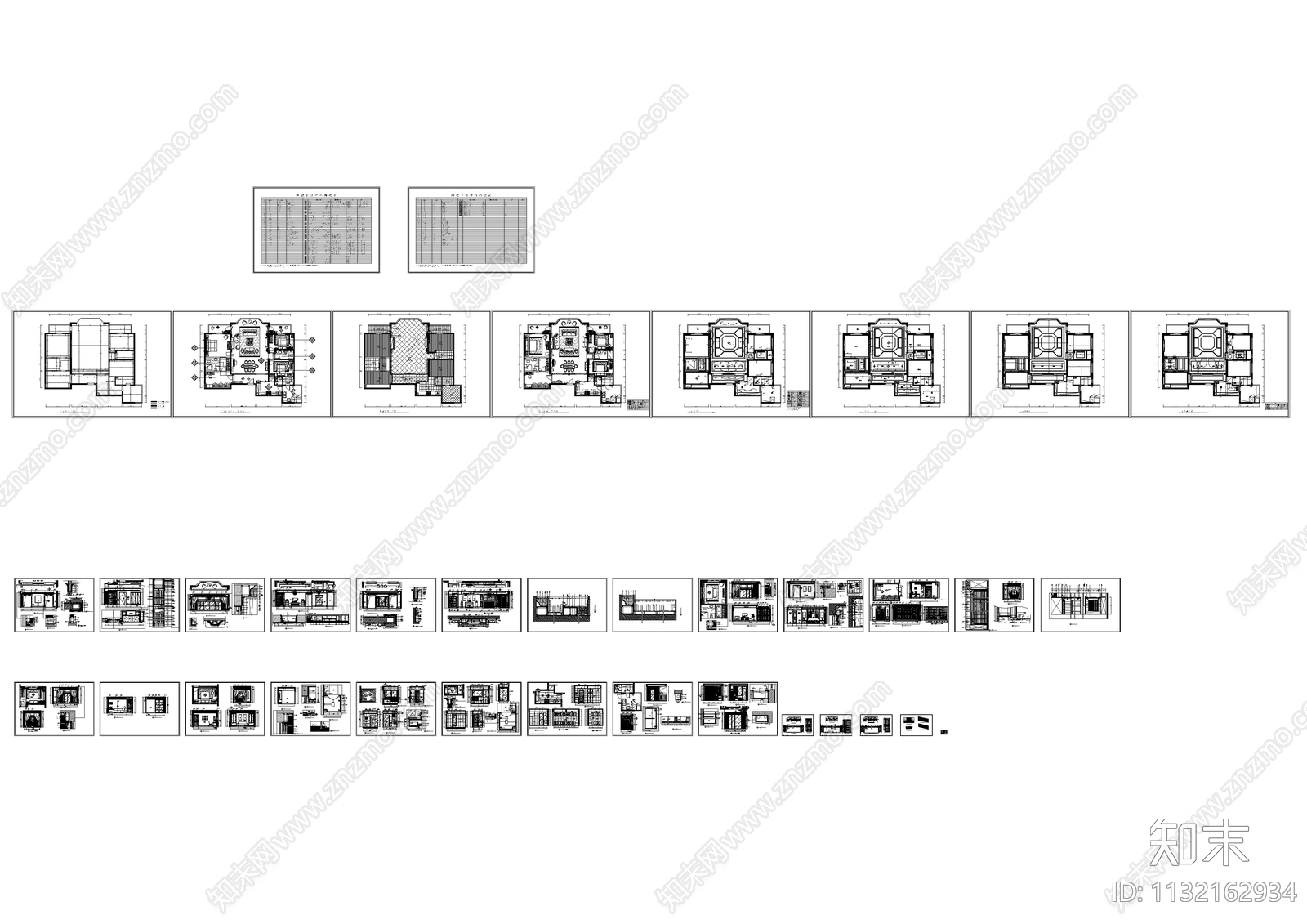 欧式大平层室内全套cad施工图下载【ID:1132162934】