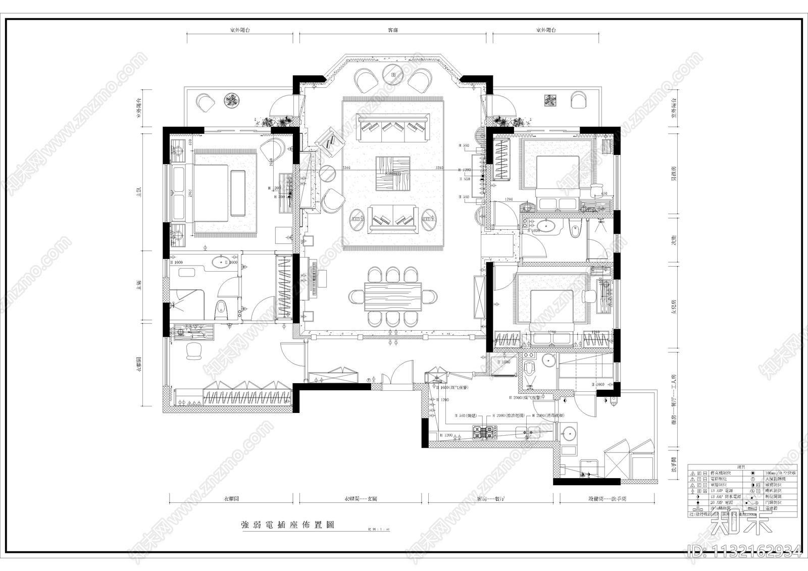 欧式大平层室内全套cad施工图下载【ID:1132162934】