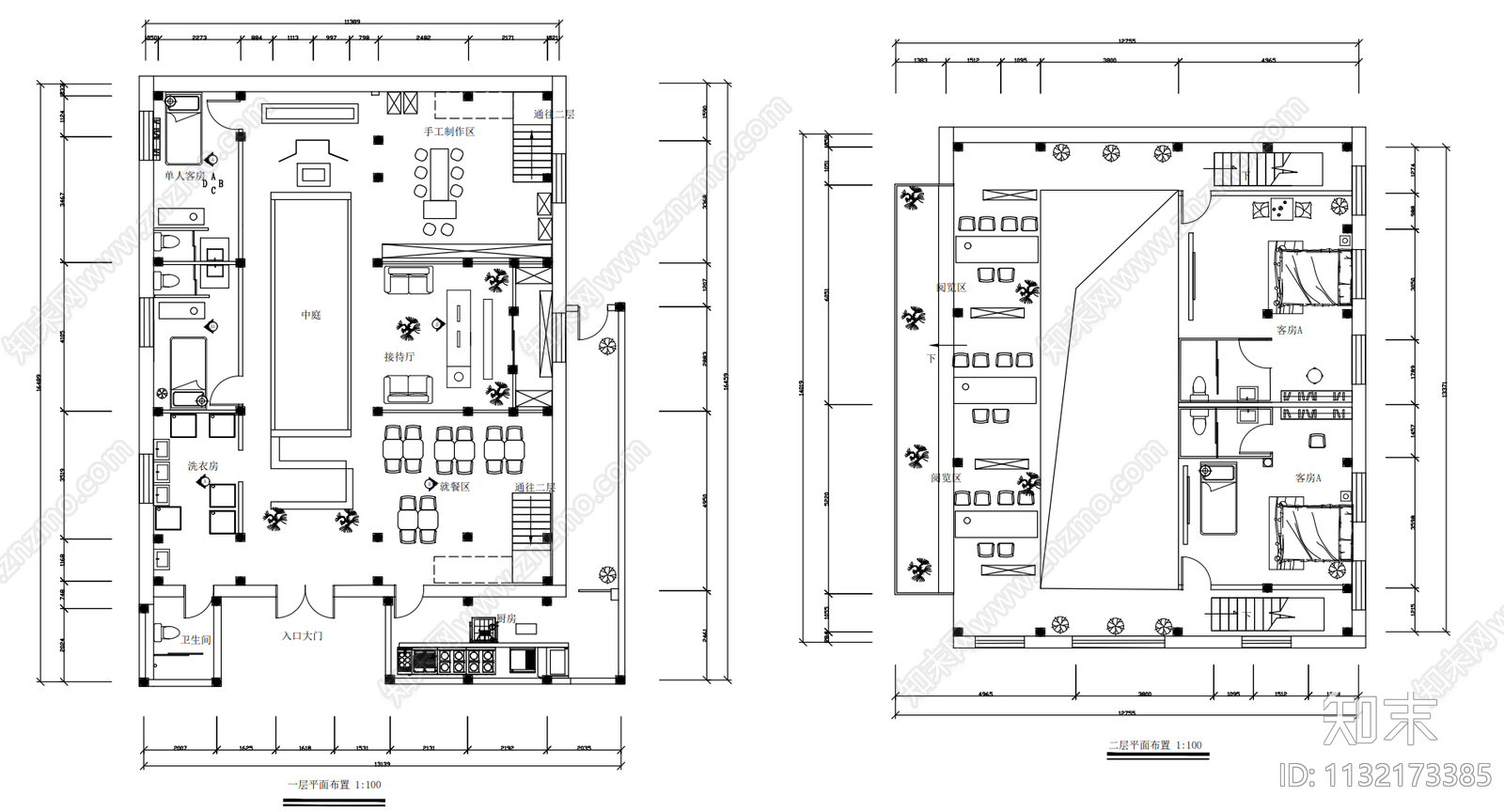 两层民宿客房室内施工图下载【ID:1132173385】