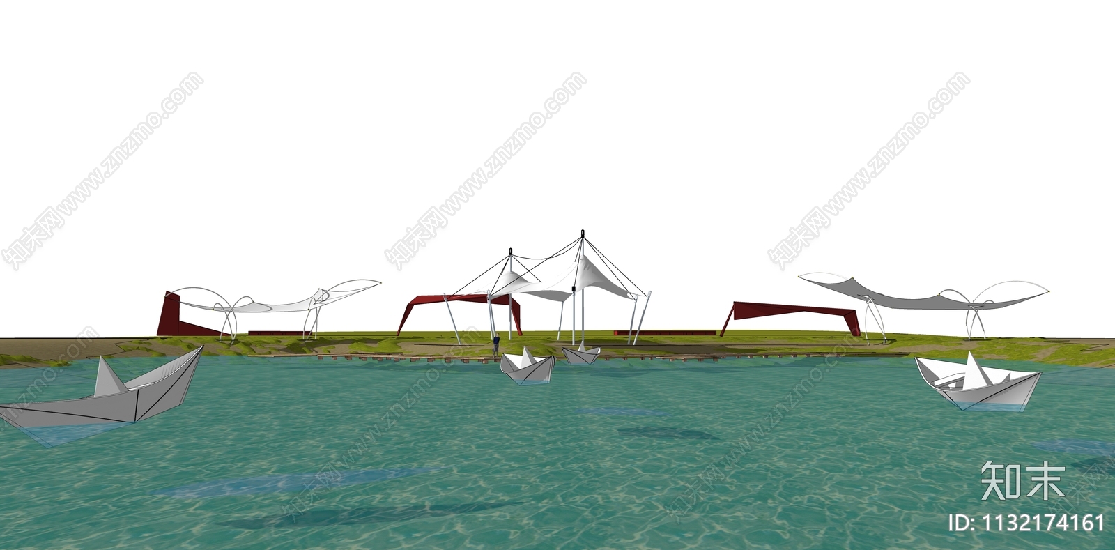 现代滨水景观SU模型下载【ID:1132174161】