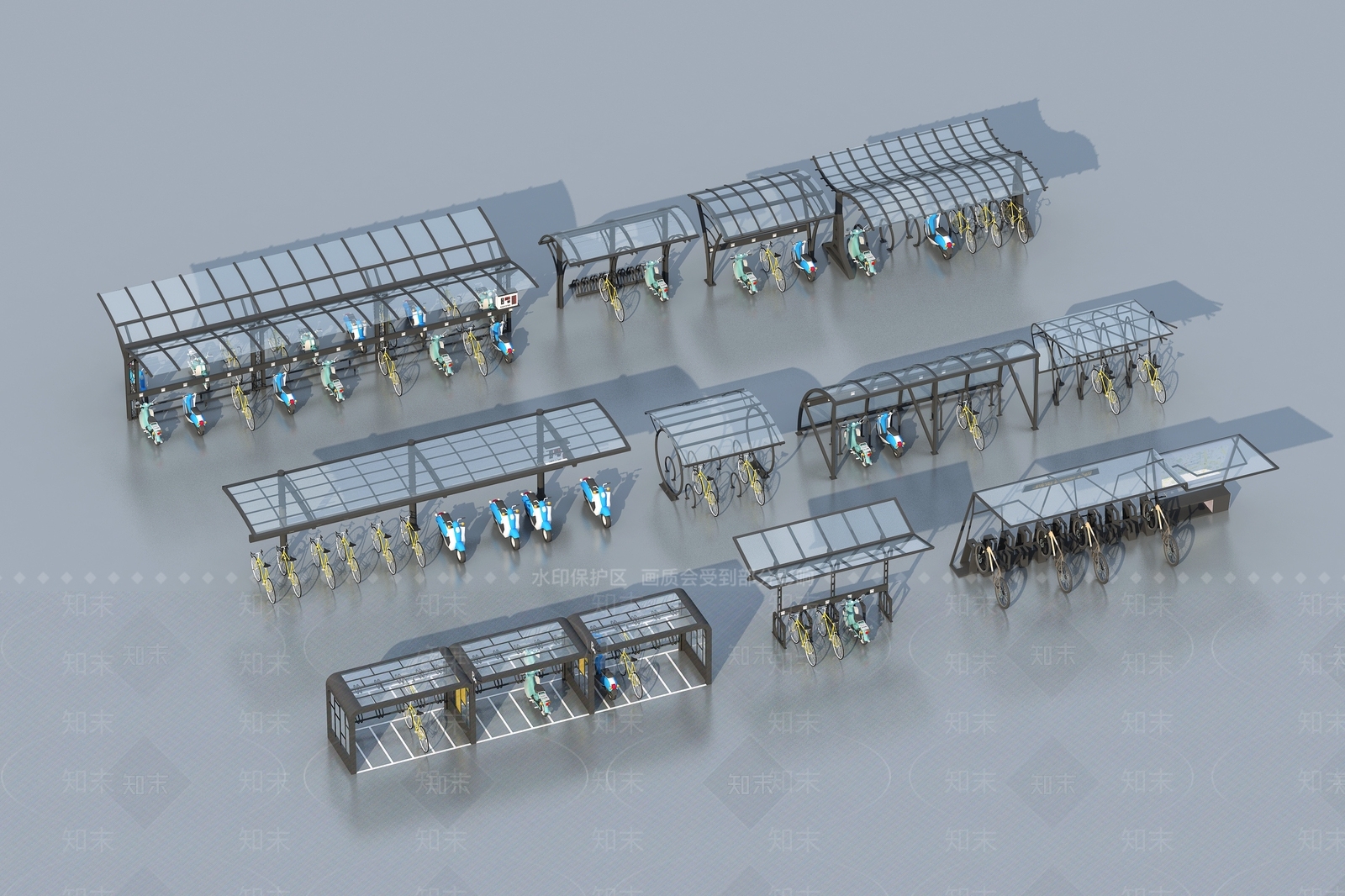 现代停车棚3D模型下载【ID:1132178547】