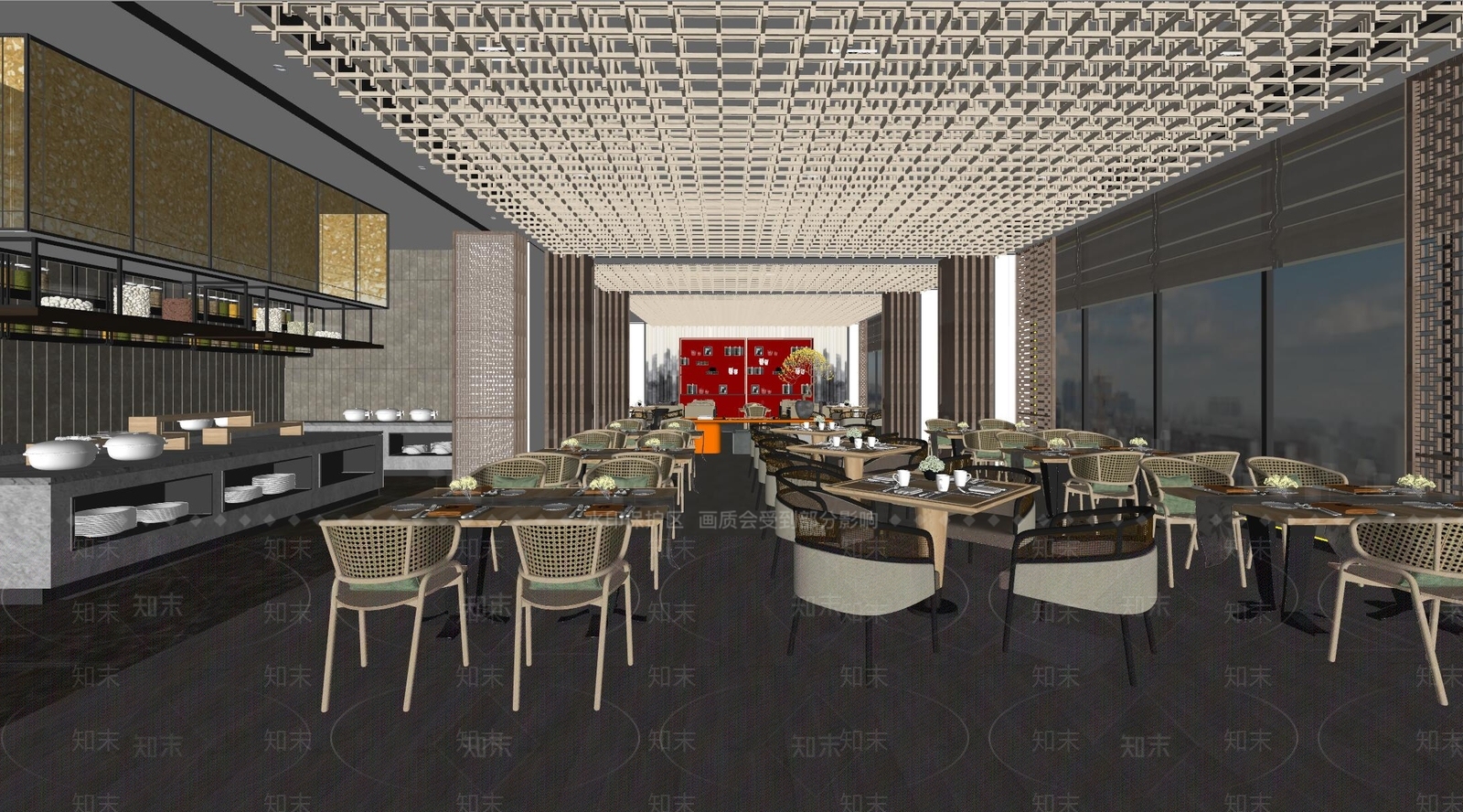 新中式自助餐厅SU模型下载【ID:1132180548】