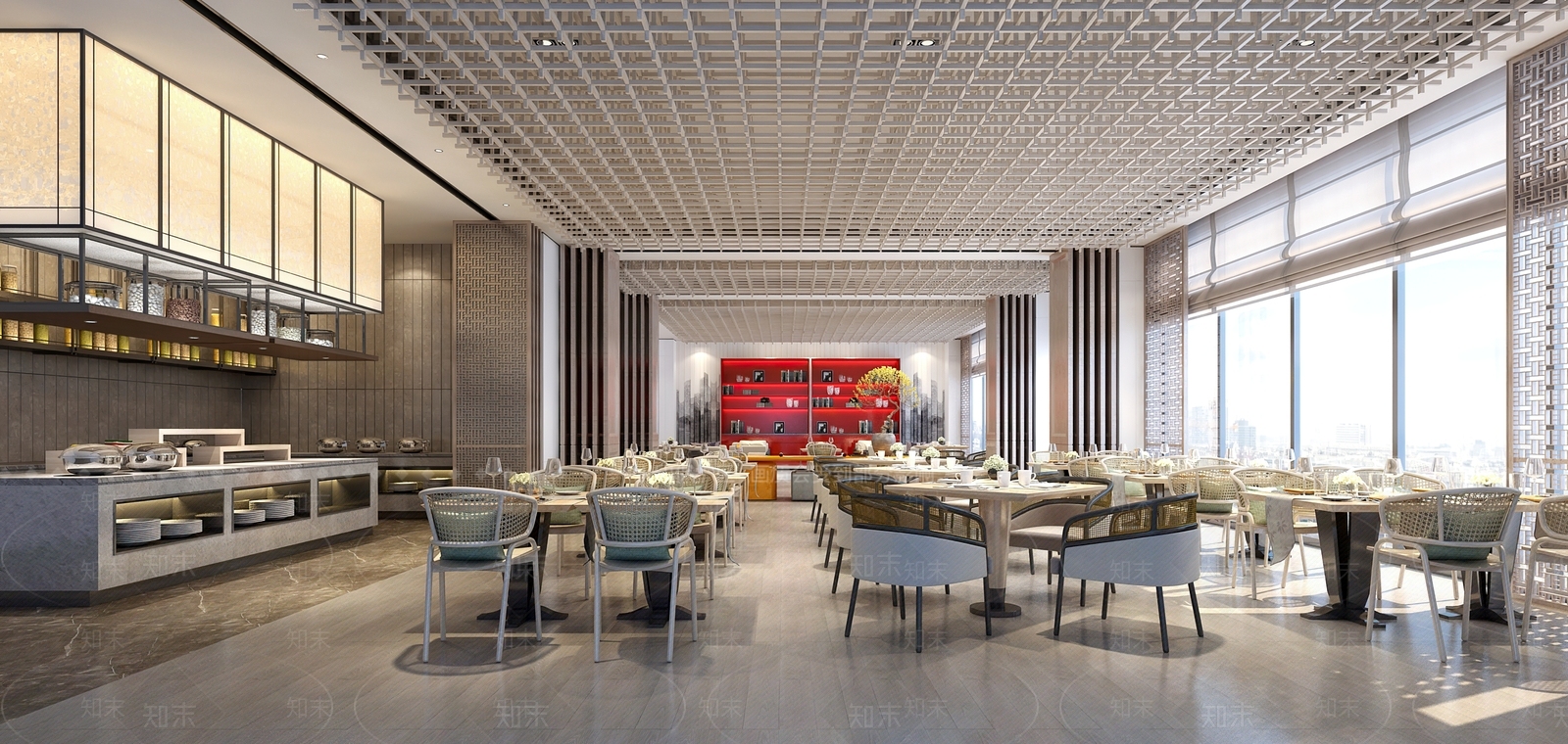 新中式自助餐厅SU模型下载【ID:1132180548】