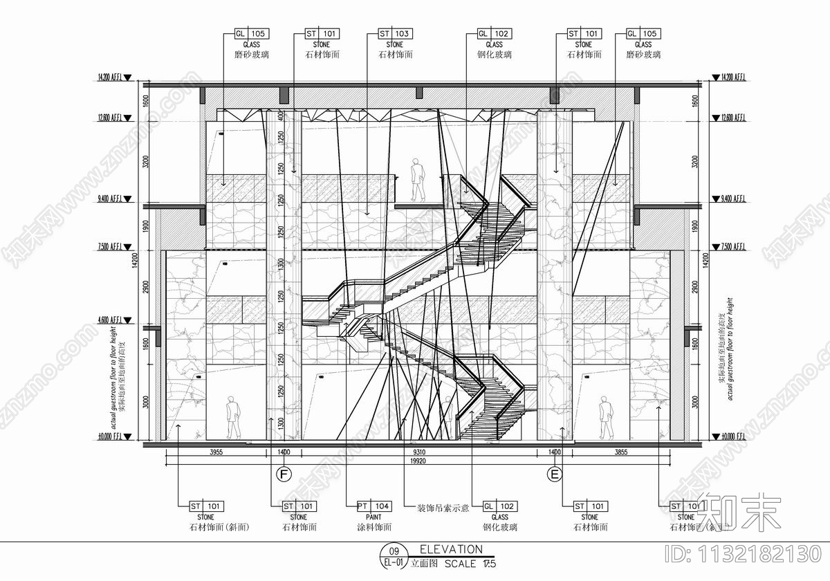 某酒店大堂公区cad施工图下载【ID:1132182130】