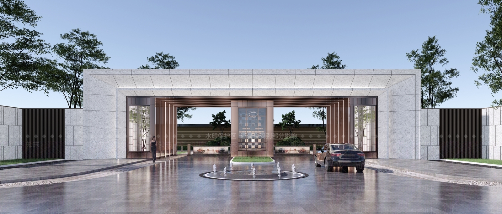 现代典雅风格小区入口大门SU模型下载【ID:1132188115】