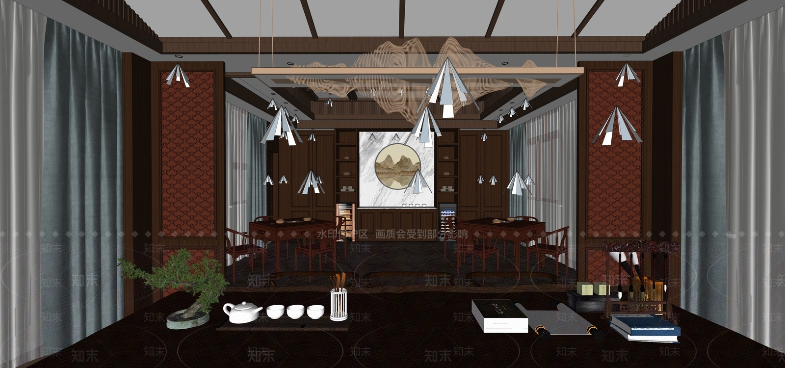 中式棋牌室SU模型下载【ID:1132190734】