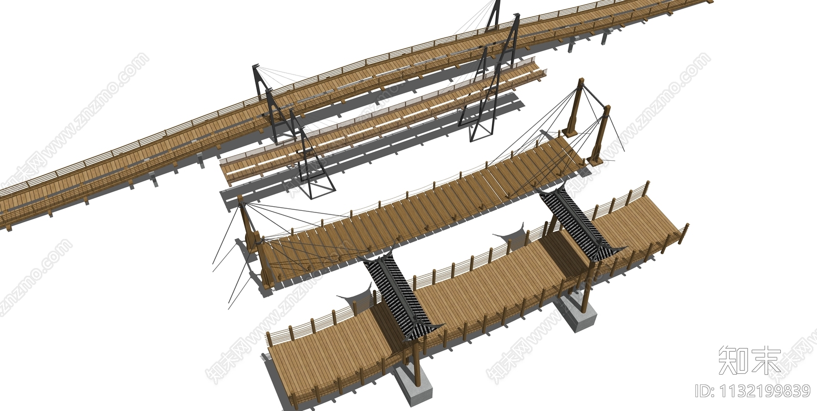 现代景观吊桥SU模型下载【ID:1132199839】