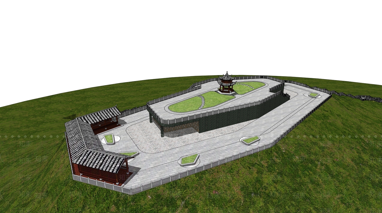 现代山地景观公园SU模型下载【ID:1132200259】