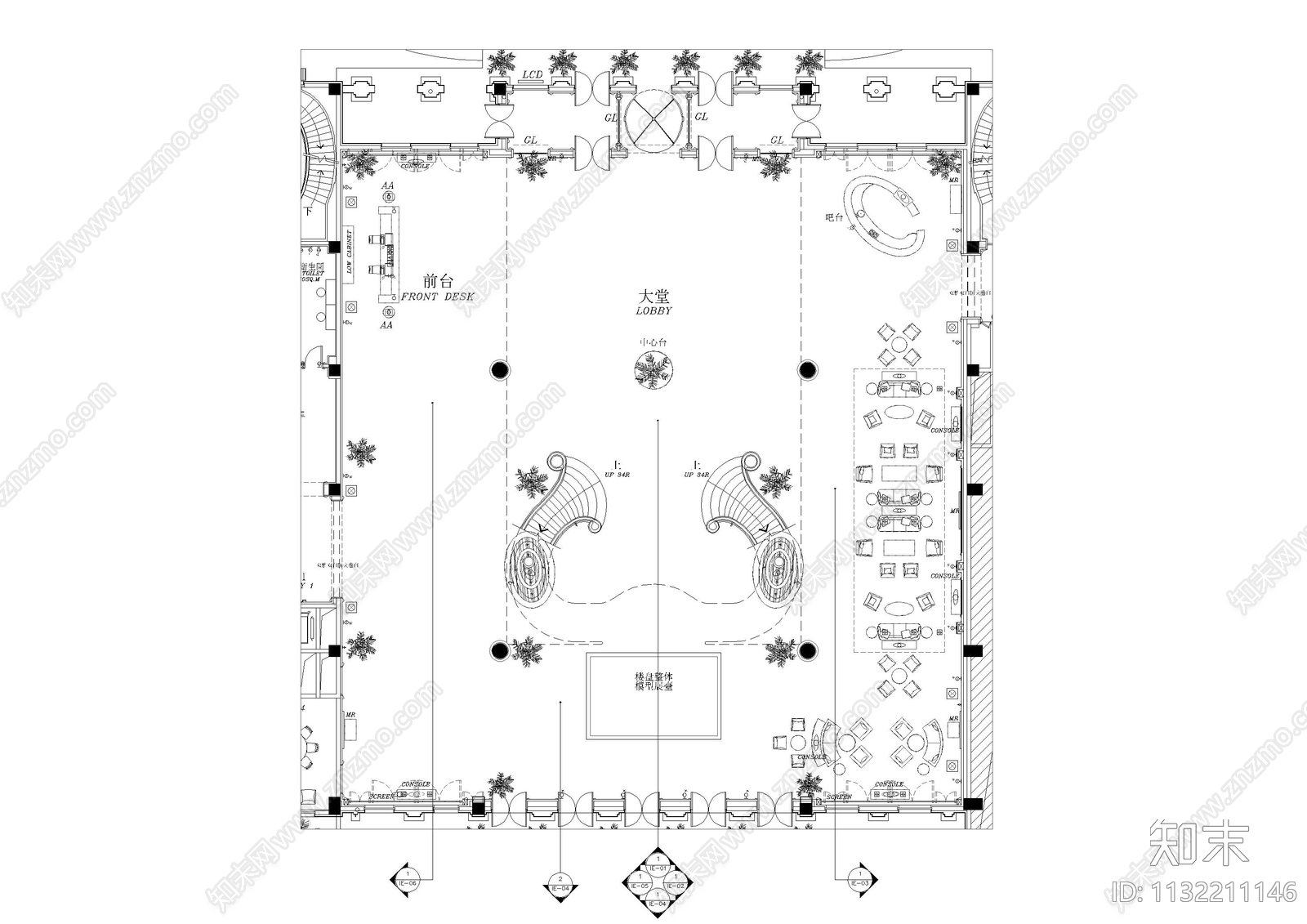会所大堂cad施工图下载【ID:1132211146】