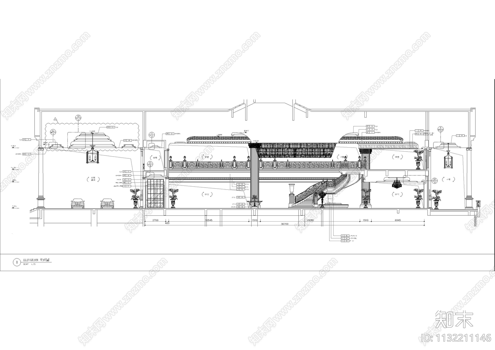 会所大堂cad施工图下载【ID:1132211146】