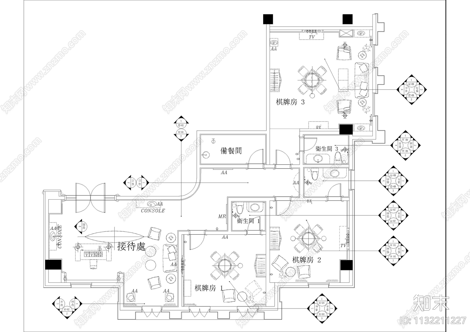 棋牌室cad施工图下载【ID:1132211227】