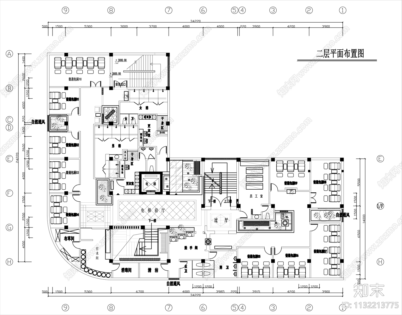 混搭风足浴店全套cad施工图下载【ID:1132213775】