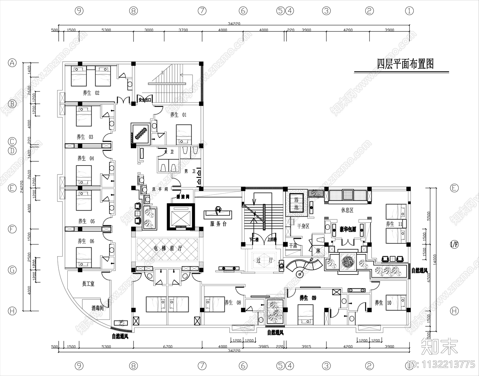 混搭风足浴店全套cad施工图下载【ID:1132213775】