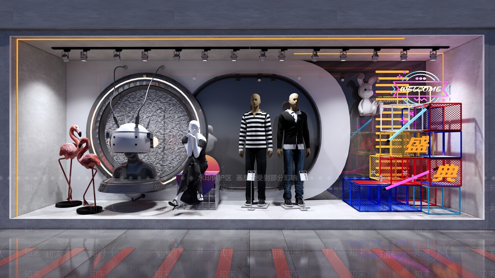 现代服装店橱窗SU模型下载【ID:1132222527】
